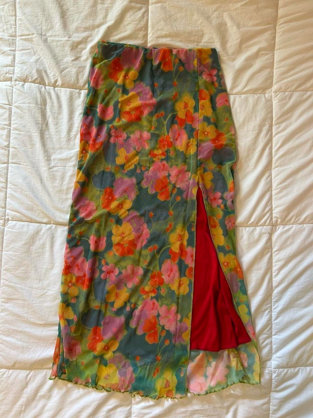 Urban Outfitters Floral Maxi Skirt with Red Slip